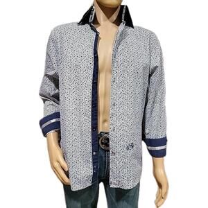 John Lennon Blue Flowers 15.5/16 Button Up Long Sleeve Men's Casual Shirt #R1